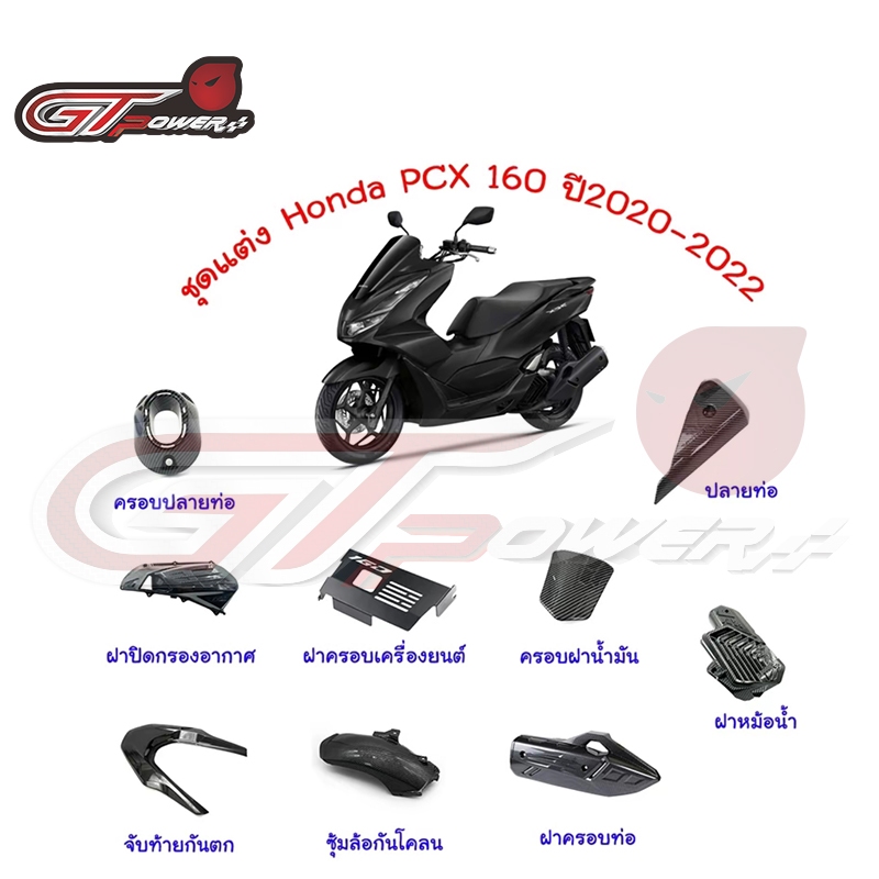 ชุดแต่ง ฝาครอบท่อ กันร้อนท่อ ปลายท่อ PCX 160 ปี2021-2024 // CLICK 160 ลายคาร์บอน/เคฟล่า กันร้อนท่อคลิก160