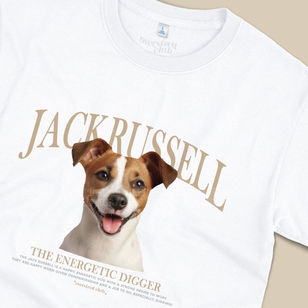 เสื้อยืดสกรีนลายหมา Jack Russell แจ็ครัสเซลล์ [Classic Cotton 100% by Oversized Club]