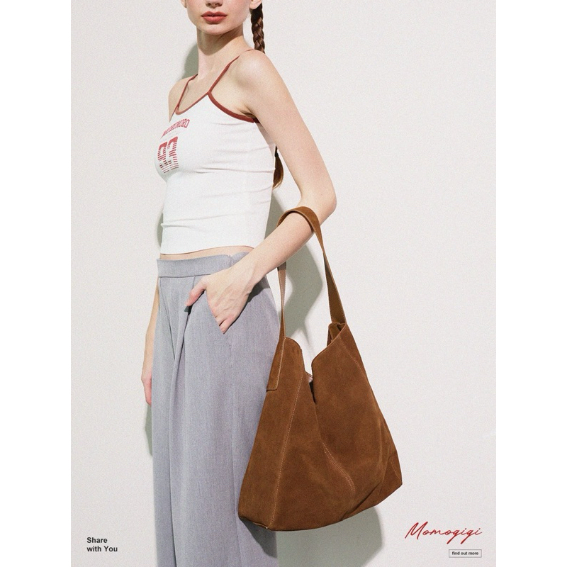 Momogigi (โค้ดลด 30%)free-flowing retro lazy commuter suede tote bag preorder 7-14 วัน แท้100% จากชอป