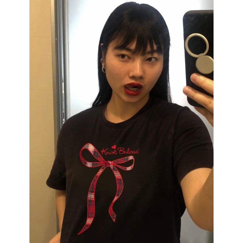 TeddyTee เสื้อยืด oversize สาวอวบ พลัสไซส์ สกรีนลายโบว์ ผ้าคอตตอน100% ใส่สบาย สไตล์เกาหลี มินิมอล น่ารักมาก