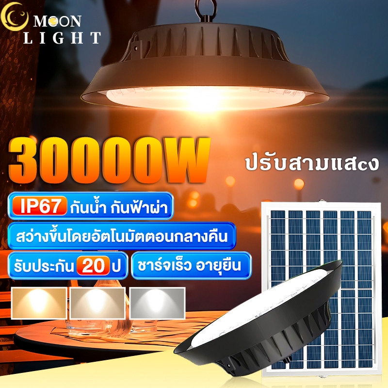 【รับประกัน30ปี】ไฟโซล่าเซล Solar light โคมไฟโซลาร์เซลล์ ไฟโซล่าเซลล์ติดเพดาน 40000W โคมวินเทจ แสงสีขาว/เหลือง/อุ่นโคมไฟติ