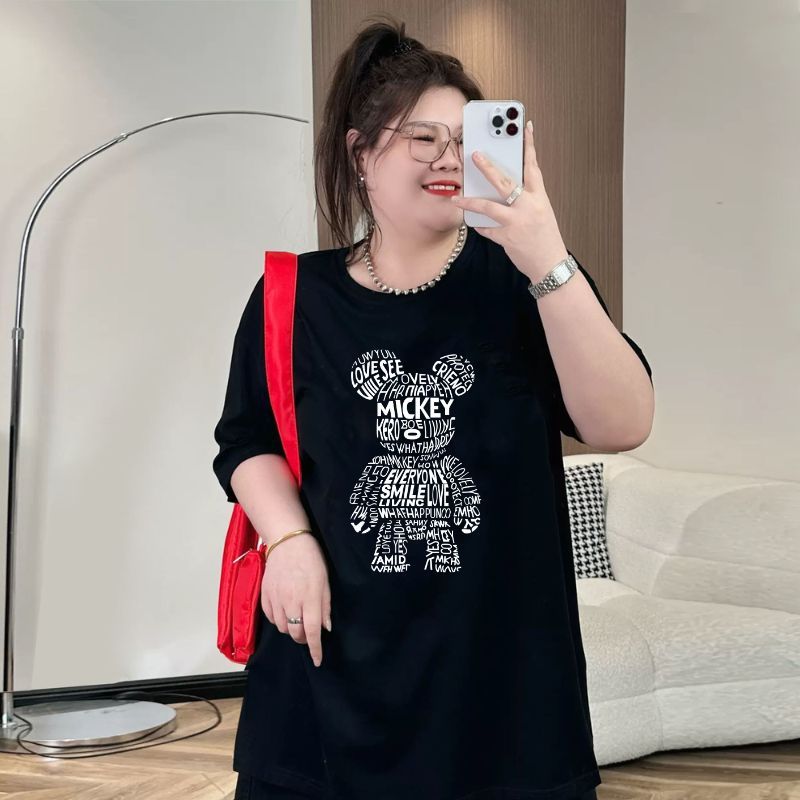 TeddyTee เสื้อยืด oversize สาวอวบ พลัสไซส์ สกรีนลายหมีMickey ผ้าคอตตอน100% ใส่สบาย สไตล์เกาหลี มินิมอล น่ารักมาก