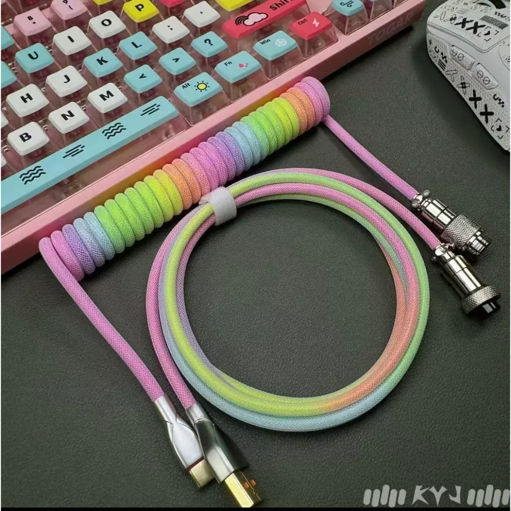 สายคีย์บอร์ด USB C to A สายถัก Single Sleeve PET Mechanical Keypad ม้วน USB ประเภท C มินิเกลียวเคเบิ้ลสี