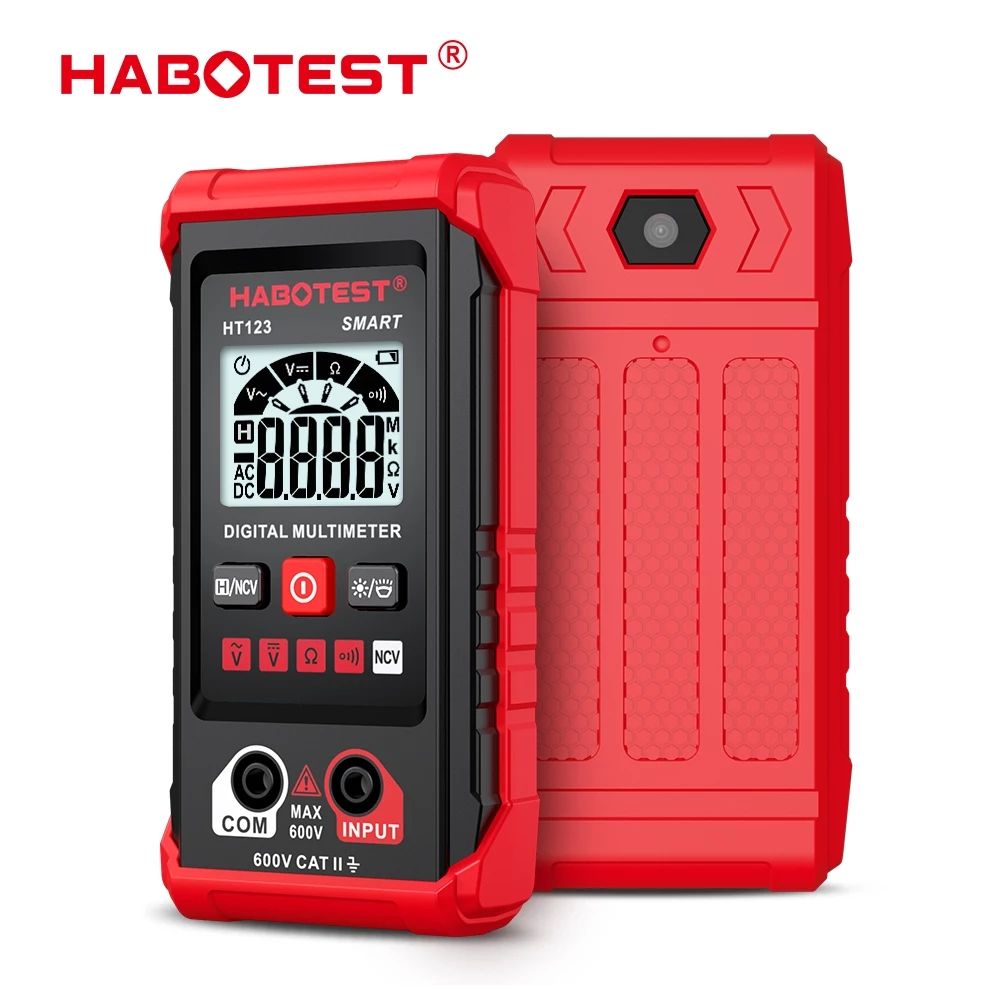 HABOTEST HT123 มัลติมิเตอร์ดิจิทัล ขนาดเล็ก 600V AC DC ความต้านทานแรงดันไฟฟ้า พร้อมไฟแบ็คไลท์ NCV