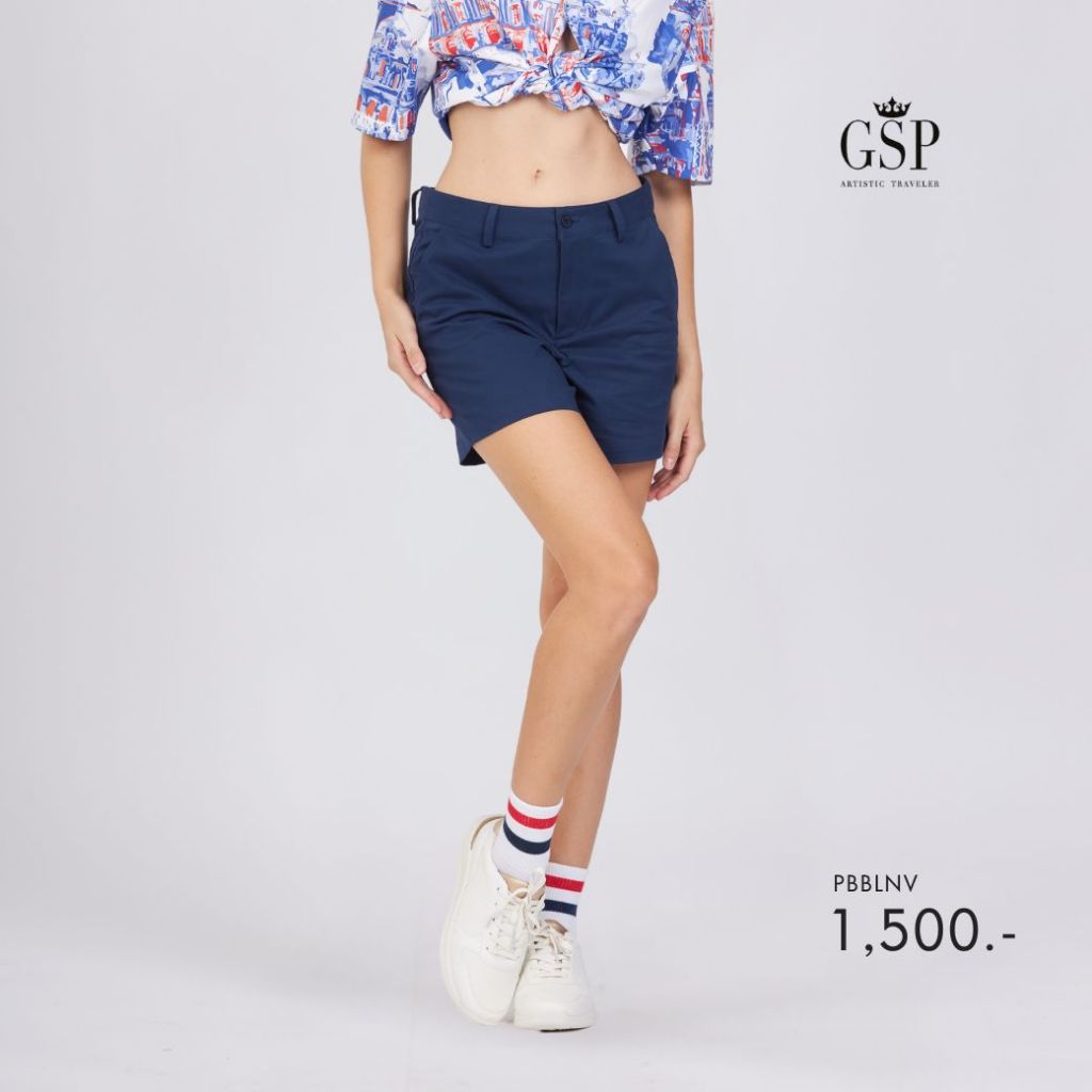GSP กางเกงผู้หญิง ขาสั้น Chino mini short ขอบเอวยืดหยุ่น สีกรมท่า PBBLNV