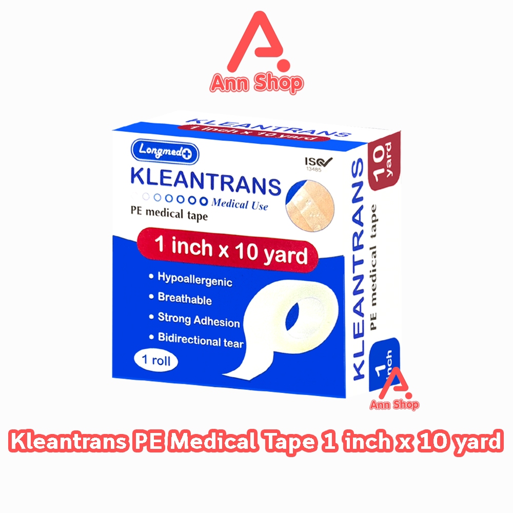 Longmed Kleantrans 1นิ้วx10หลา เทปพลาสติกแต่งแผลทางการแพทย์ PE Medical Tape กล่อง12ม้วน