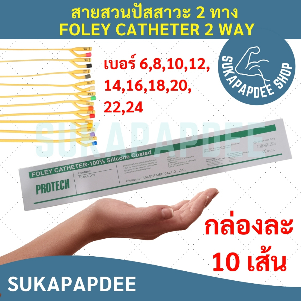 สายสวนปัสสาวะ 2 ทาง เบอร์  6,8,10,12,14,16,18,20,22,24 (1กล่อง มี 10 เส้น)