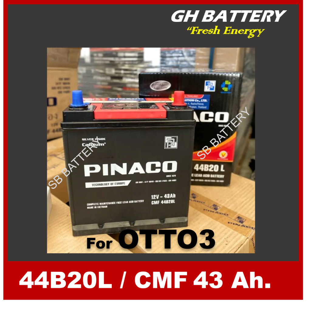 🔥แบตเตอรี่รถยนต์EV  PINACO รุ่น 44B20L  / CMF 43แอมป์. พร้อมใช้ / ไม่ต้องเติมน้ำ /สำหรับรถเก๋งเครื่อ