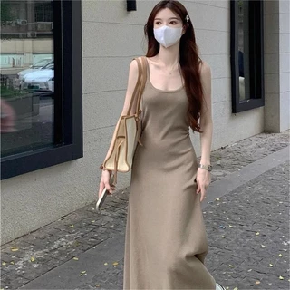 พร้อมส่ง✨เดรสยาว สายเดี่ยว สีพื้น เช็กซี่ ใส่สบาย