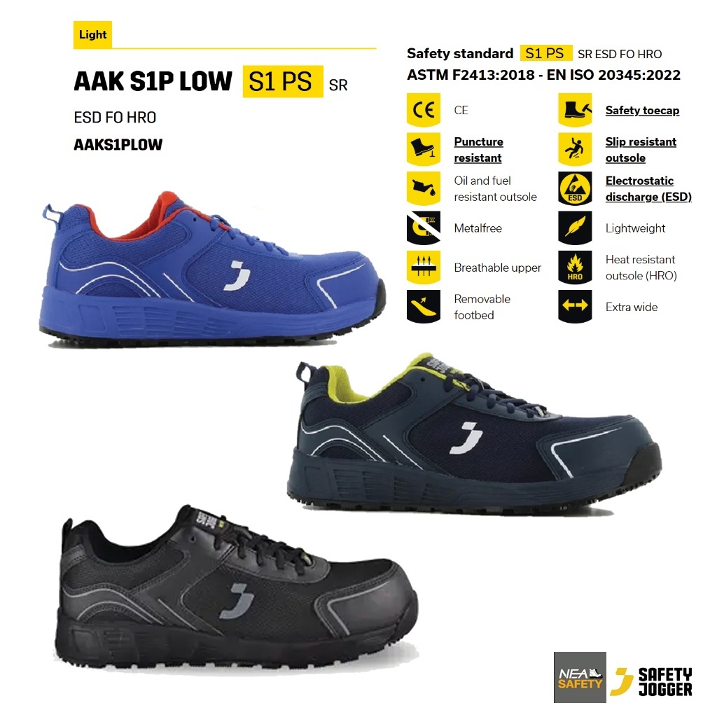 SAFETY JOGGER - AAK S1P LOW รองเท้าเซฟตี้ แผ่นใยกันทะลุ  มาตรฐานสากล รองเท้านิรภัย