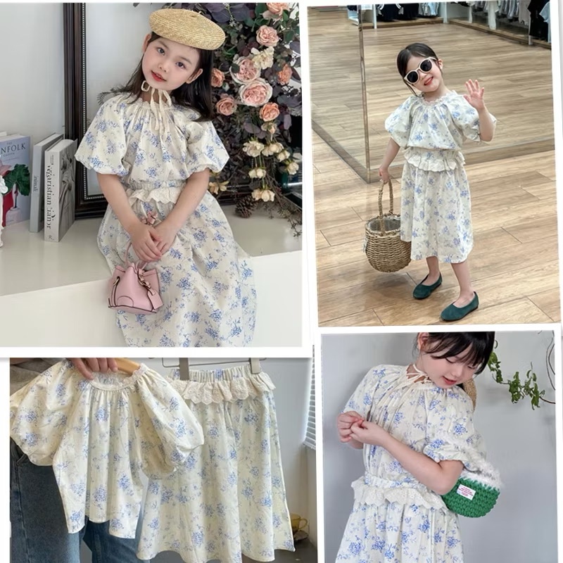 Hania kids พร้อมส่ง ชุดเซตเสื้อพร้อมกระโปรงสไตล์มินิมอล เนื้อผ้าใส่สบาย ชุดเด็กผู้หญิง K4125350