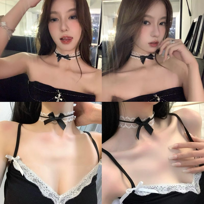 สร้อยคอโชคเกอร์ประดับโบว์แต่งลูกไม้ แฟชั่นสําหรับผู้หญิง