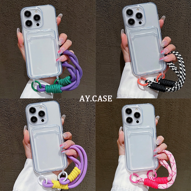 🔥COD🔥 เคส Case iPhone 13 16 11 15 14 12 Pro Max XR X 7 8 6 Plus เคส ที่ใส่บัตรพร้อมเชือกรูดโทรศัพท์มือถือที่ถอดออกได้