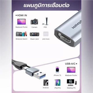 Idigital การ์ดจับภาพวิดีโอ Video Capture Card, Type C / USB3.0, 4K 60Hz, การบันทึกวิดีโอ, For Switch PS5 Camera แล็ปท็อป