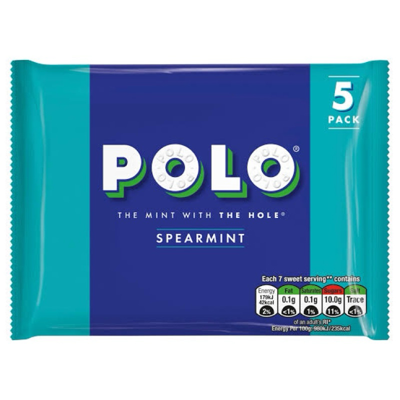 Polo spear mint 125g. (5pcs ) 5แท่ง ลูกอมโปโล รสสเปียร์มิ้น นำเข้าจากอังกฤษ🇬🇧
