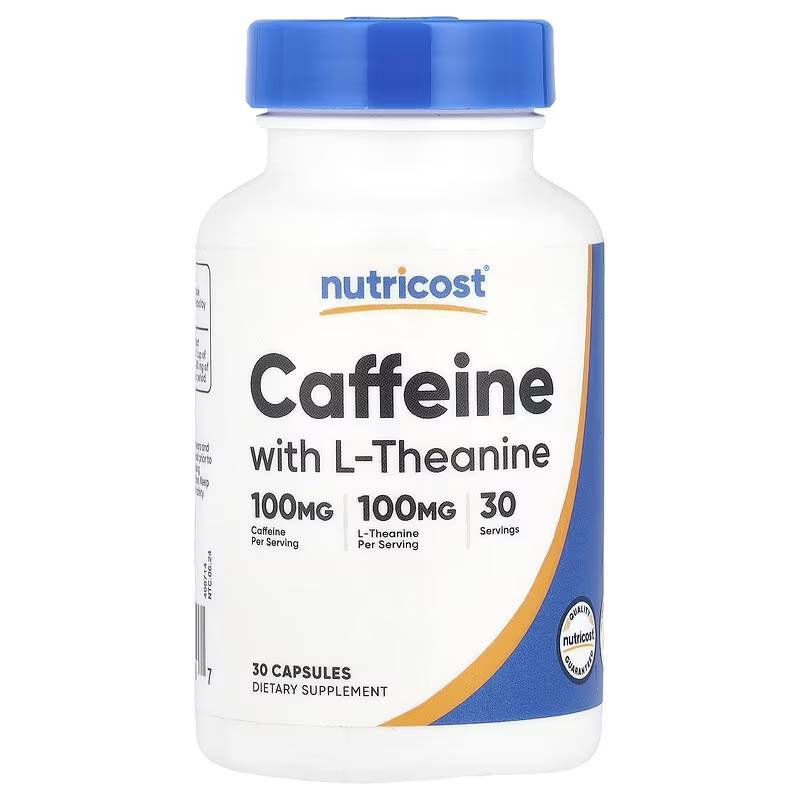คาเฟอีน & แอล-ธีอะนีน Nutricost, Caffeine With L-Theanine, 30 Capsules