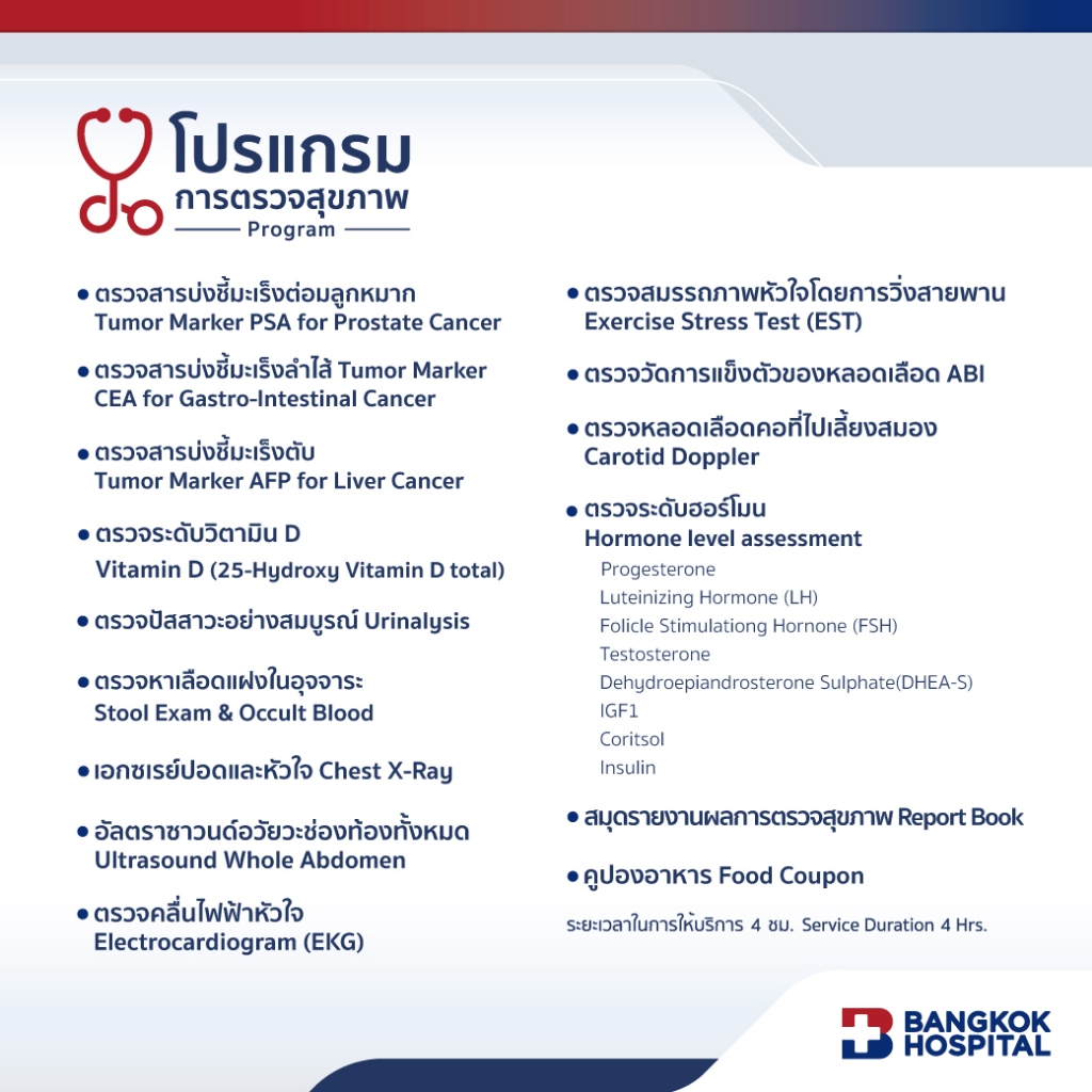 ชุดตรวจสุขภาพ Wellness Signature Male Check-up สำหรับอายุ 50 ปีขึ้นไป ชาย - Bangkok Hospital [E-Coupon]