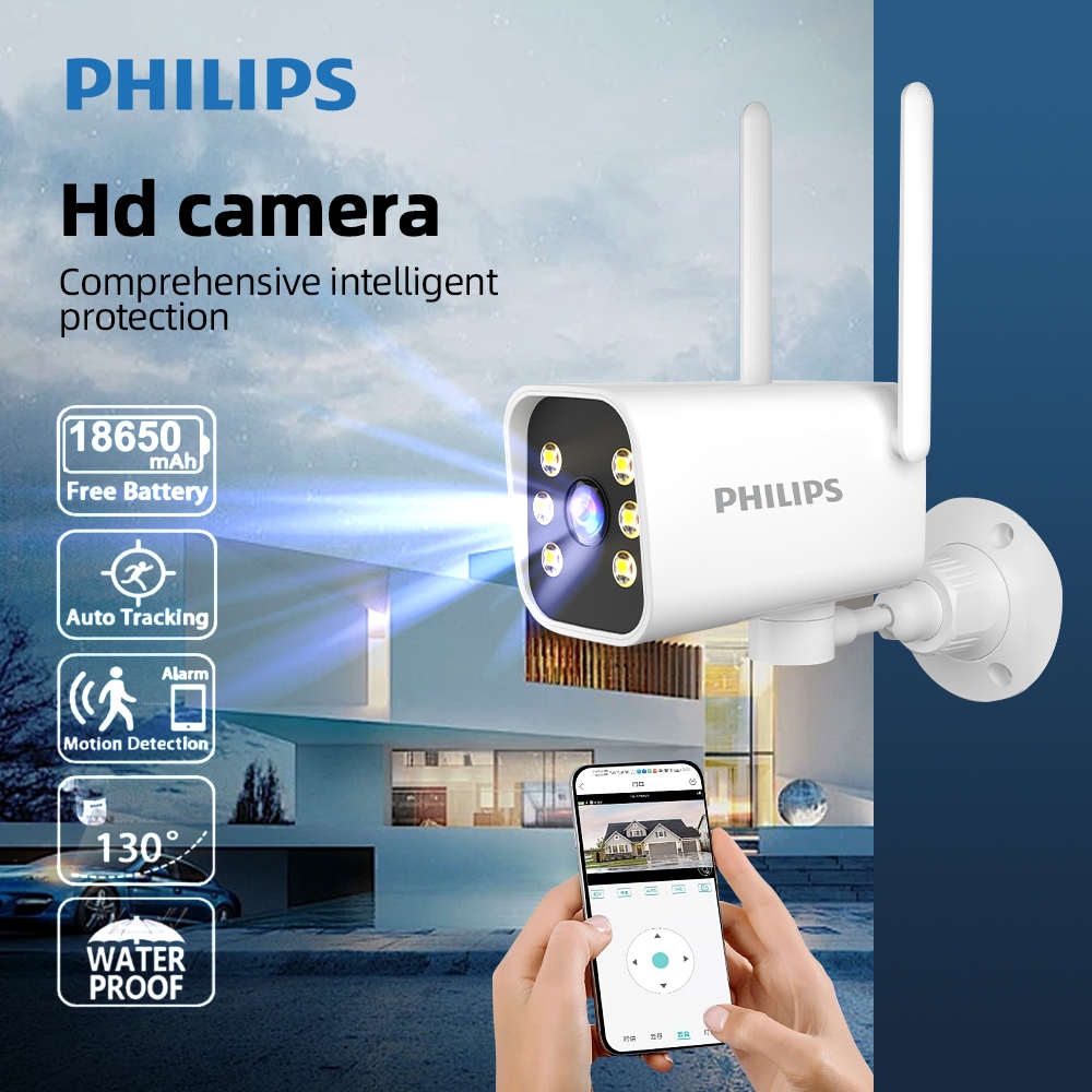 PHILIPS กล้องวงจรปิด wifi กล้องไร้สาย กล้องวงจรปิดภายนอก CCTV 8MP IP Camera สีเต็ม กันน้ำ ชัดกลางวัน-กลางคืน พูดโต้ตอบได