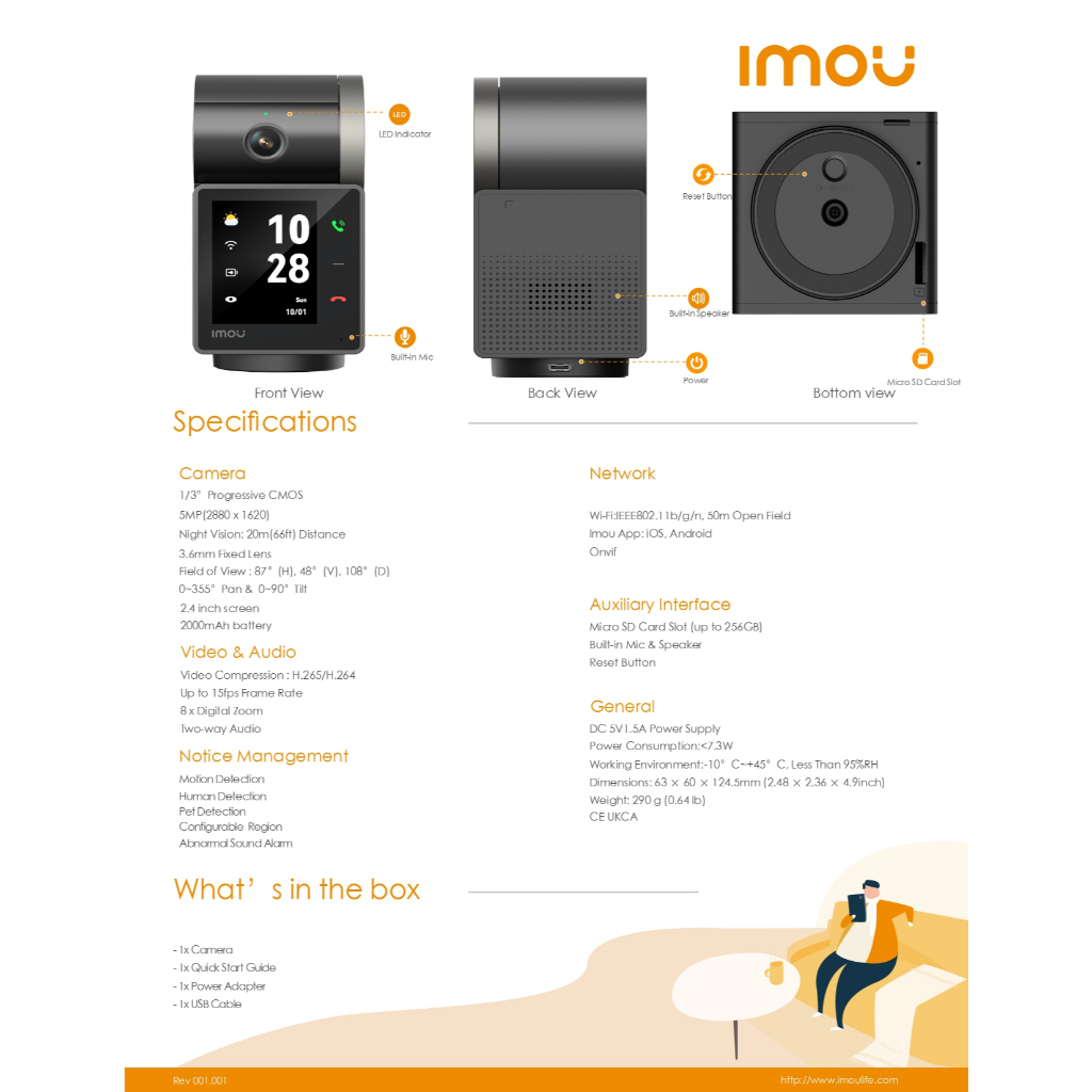 IMOU REX VT PRO 5MP กล้องวงจรปิด มีไมค์และลำโพงในตัว มีแบตเตอรี่ในตัว เคลื่อนย้ายได้โดยไม่พลาดการเชื่อมต่อ ประกัน 2 ปี