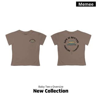 Memee ~ เสื้อครอปผ้าคอตตอน ทรงBaby Tee (หมวก แคมป์ปิ้ง)เสื้อผู้หญิง