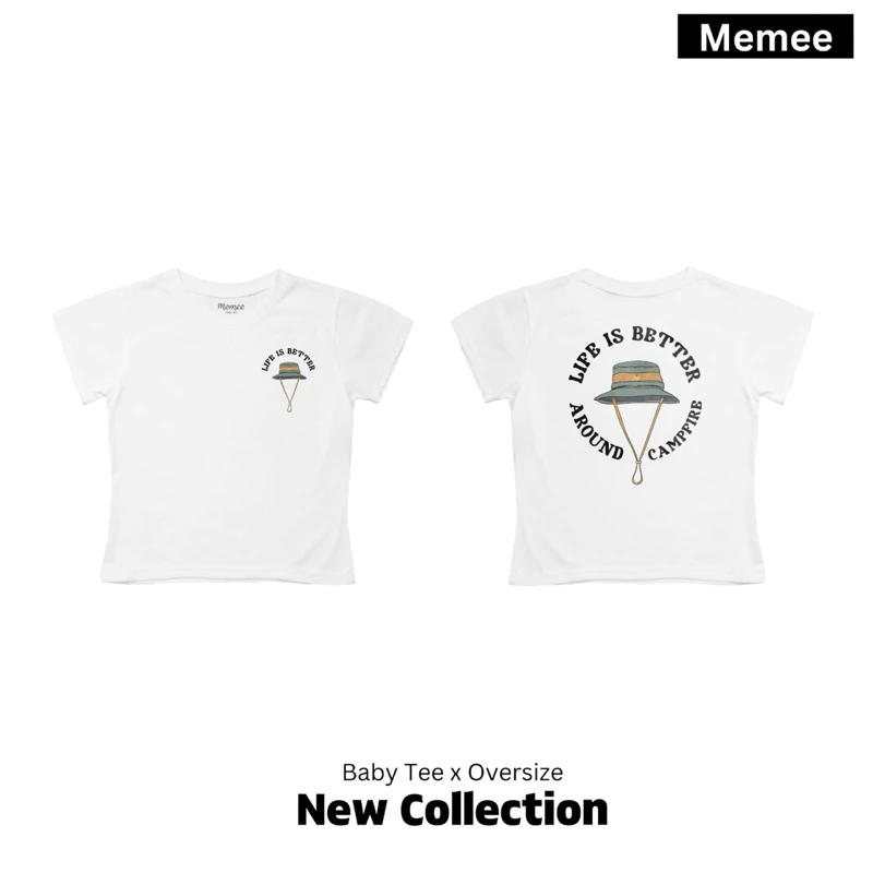 Memee ~ เสื้อครอปผ้าคอตตอน ทรงBaby Tee (หมวก แคมป์ปิ้ง)เสื้อผู้หญิง