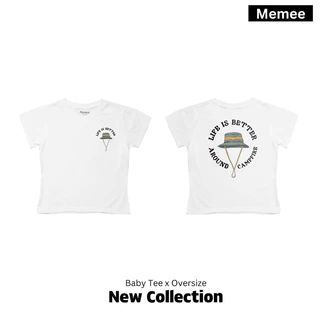 Memee ~ เสื้อครอปผ้าคอตตอน ทรงBaby Tee (หมวก แคมป์ปิ้ง)เสื้อผู้หญิง