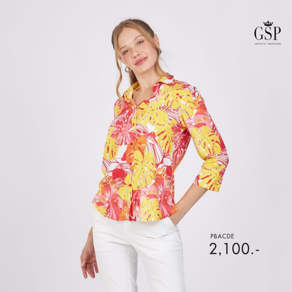 GSP เสื้อ Red monstera แขนสามส่วน สีแดงเหลือง PBACDE