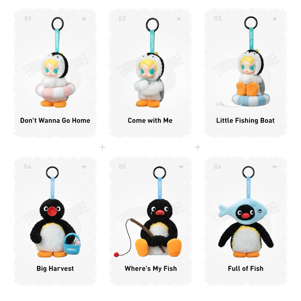 [ยกกล่อง] Baby Molly × Pingu Happy Fishing Plush พวงกุญแจ พร้อมส่ง