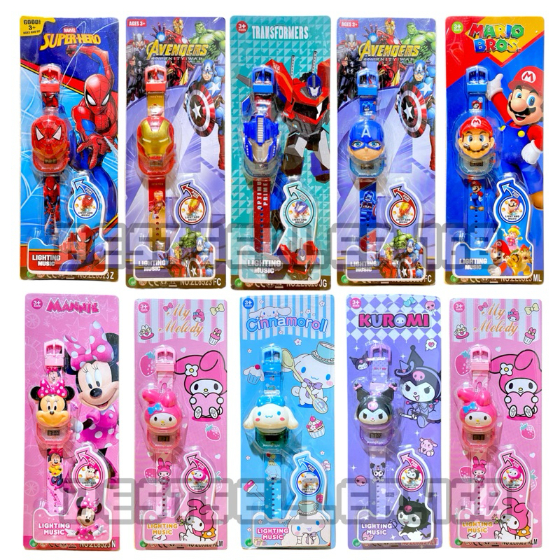 นาฬิกาเด็ก ลายการ์ตูน labubu sanrio Super hero Ben10 มีเสียง มีไฟ กดเด้งรุ่นใหม่ พร้อมแพคเกจ RC224
