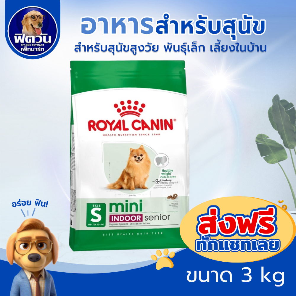 ROYAL CANIN MINI INDOOR (SENIOR)  สุนัขสูงวัย 8 ปีขึ้นไป พันธ์เล็ก 3 กิโลกรัม{อาหารสุนัขเม็ด}