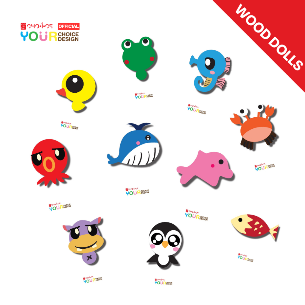 🐤 ตัวติดรองเท้า ตุ๊กตาไม้ Handmade CHO-I-CE หมวดสัตว์น้ำ