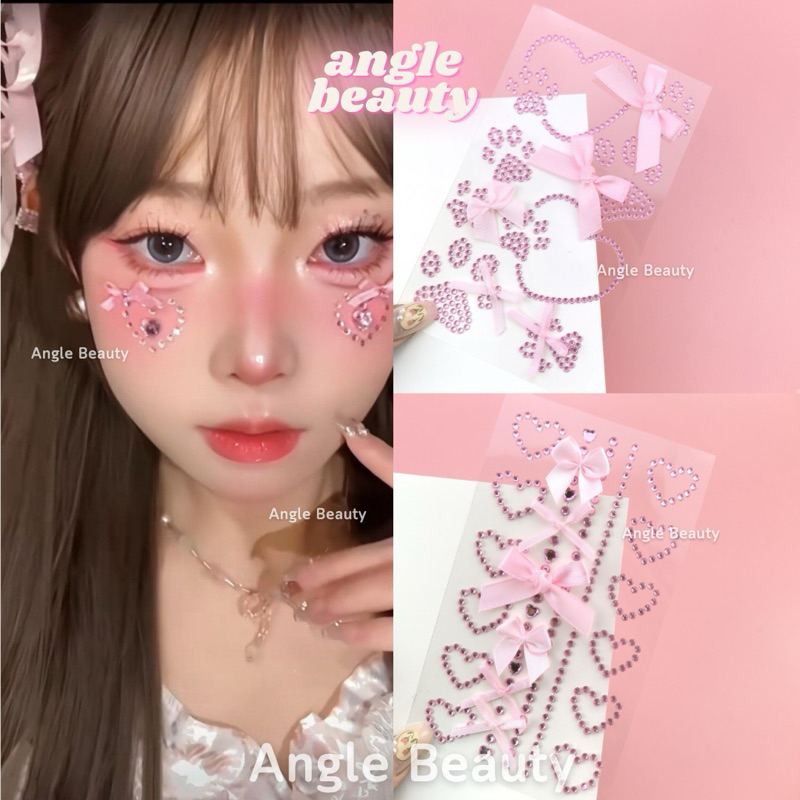 ส่งด่วน1-2วันถึง สติ๊กเกอร์ติดหน้า โบว์ เพชร ตกแต่งหน้า วิ้งๆ แดง ชมพู ขาว ฟ้า ม่วง