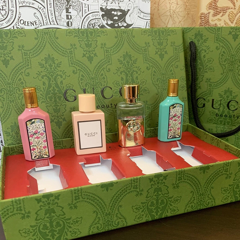 【ของแท้ 100%】Gucci Perfume Gift Set 5ml*4 ชุดน้ําหอม (Guilty Pour Femme /Bloom EDP/Flora Gorgeous Gardenia EDP/Jasmine）