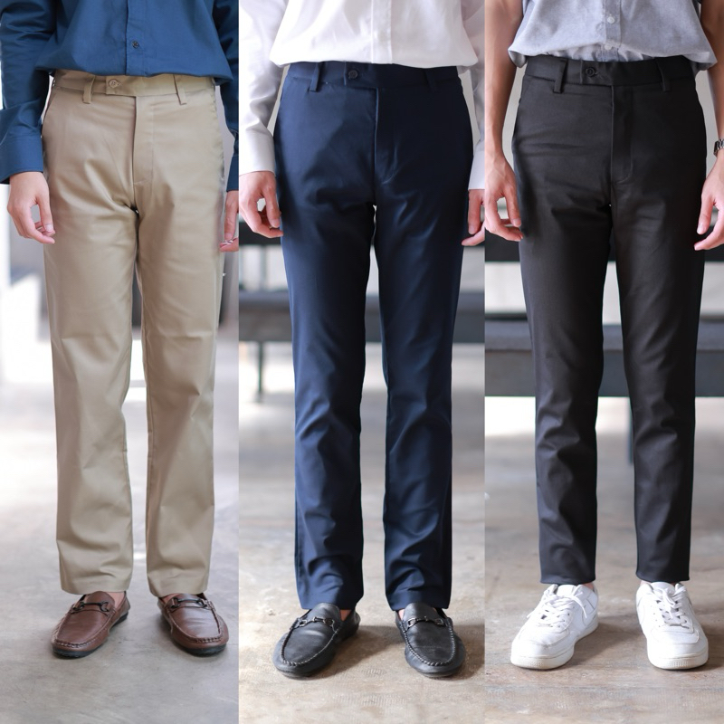 กางเกงสแลคผู้ชายขายาว ทรงขากระบอก 9 ส่วน รวม 6 สี Sz.28-36”