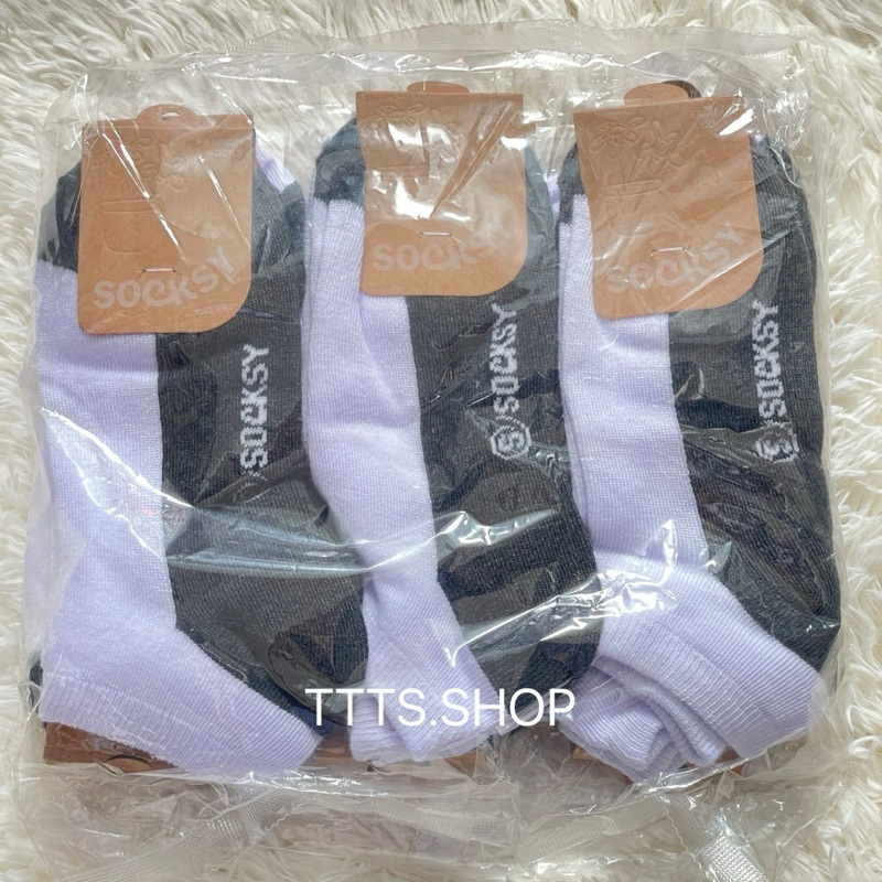 ถุงเท้า ข้อสั้น ทำงาน นักเรียน ขาวพื้นเทา Socksy ผ้าหนา ไม่บาง ขนาดFreesize
