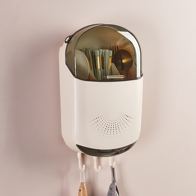 ที่วางตะเกียบติดผนัง ที่ใส่ช้อนส่อม กล่องเก็บช้อนส้อมตะเกียบ ตะขอแขวน ติดผนัง ไม่ต้องเจาะ สดวกในการจั ✨Geoo - รูปที่ 4