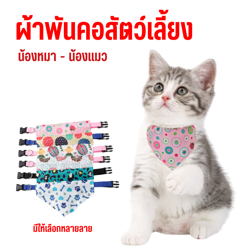 ผ้ากันเปื้อนสัตว์เลี้ยง หมา-แมว ผ้าพันคอสำหรับสัตว์เลี้ยง ผ้ากันเปื้อนน้ำลาย ปอกคอสัตว์เลี้ยง มี2ไซส์ พร้อมส่งจากไทย