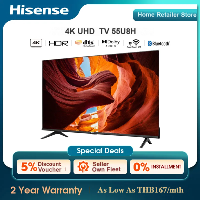 Hisense TV 55U8H รูปตัวเลข ทวว 55 คอเต่า นึว 4K 120Hz ULED Smart TV VIDAA U6 Quantum Dot Colour Voic