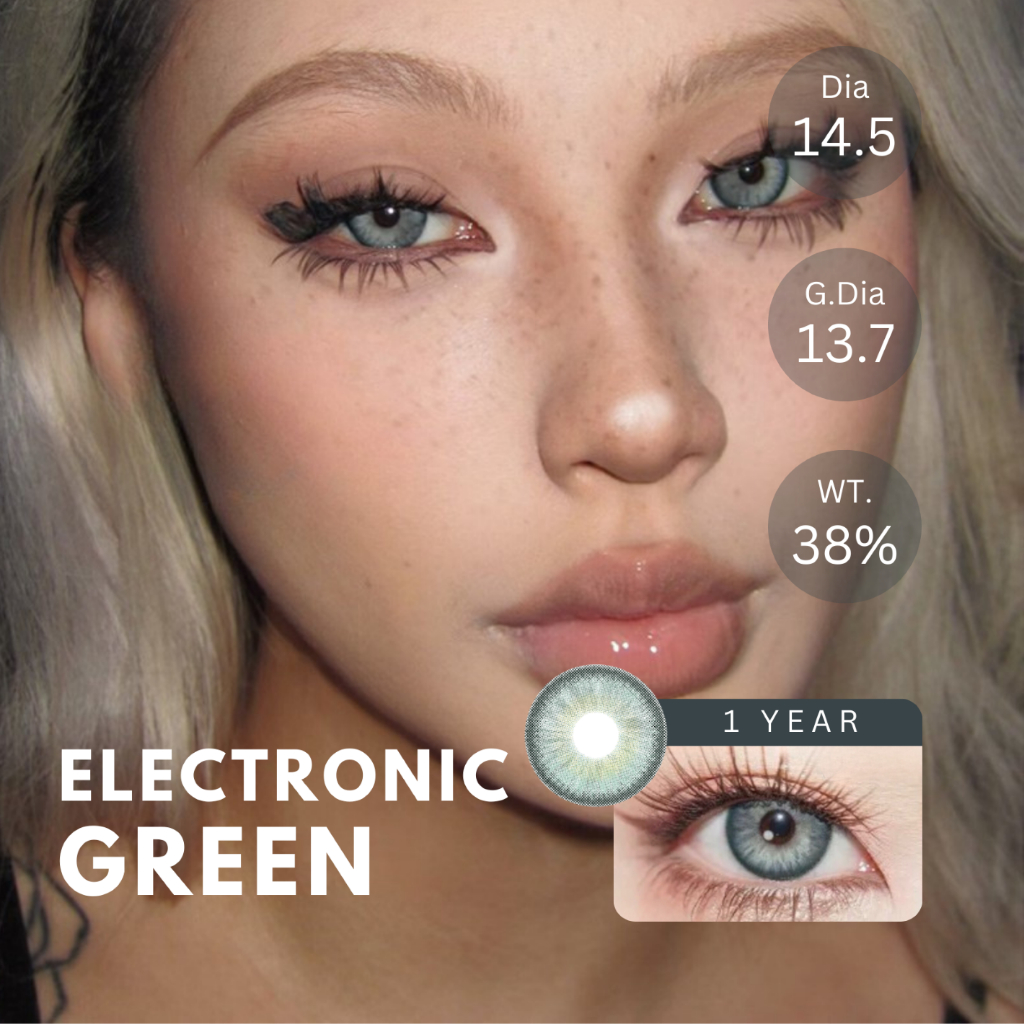 (ทักสอบถามสต็อกก่อนกดสั่ง) คอนแทคเลนส์ (รายปี) รุ่น Electronic สี Green | Dia 14.5 | 📦ค่าสายตา 0.00 จัดส่งภายใน 24 ชม.