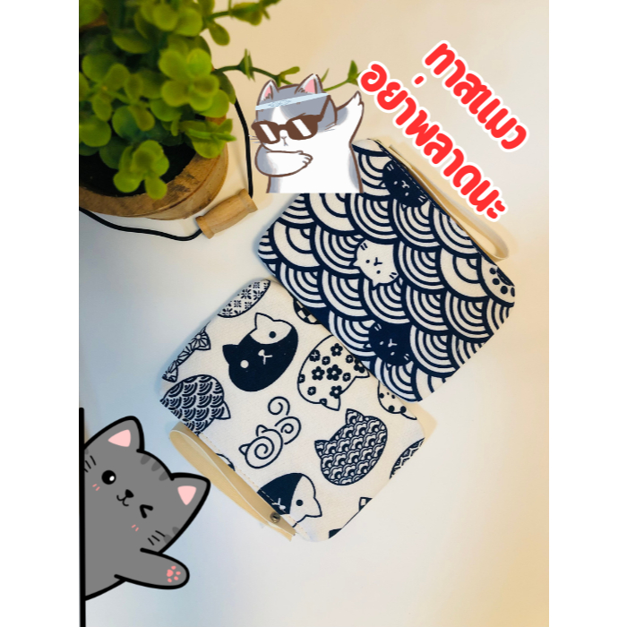 ส่งจากกทม  SETกระเป๋าผ้าฝ้ายลายแมวญี่ปุ่น ฟรีเข็มกลัดญี่ปุ่น พร้อมสายคาด - รูปที่ 4