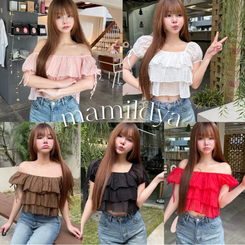 Mamildya.shop เสื้อระบาย 3 ชั้น เนื้อผ้านิ่มใส่สบาย จะใส่ปาดไหล่ หรือใส่ขึ้นไล่ก็ได้/L1-3 /NUSA-3ชั้น