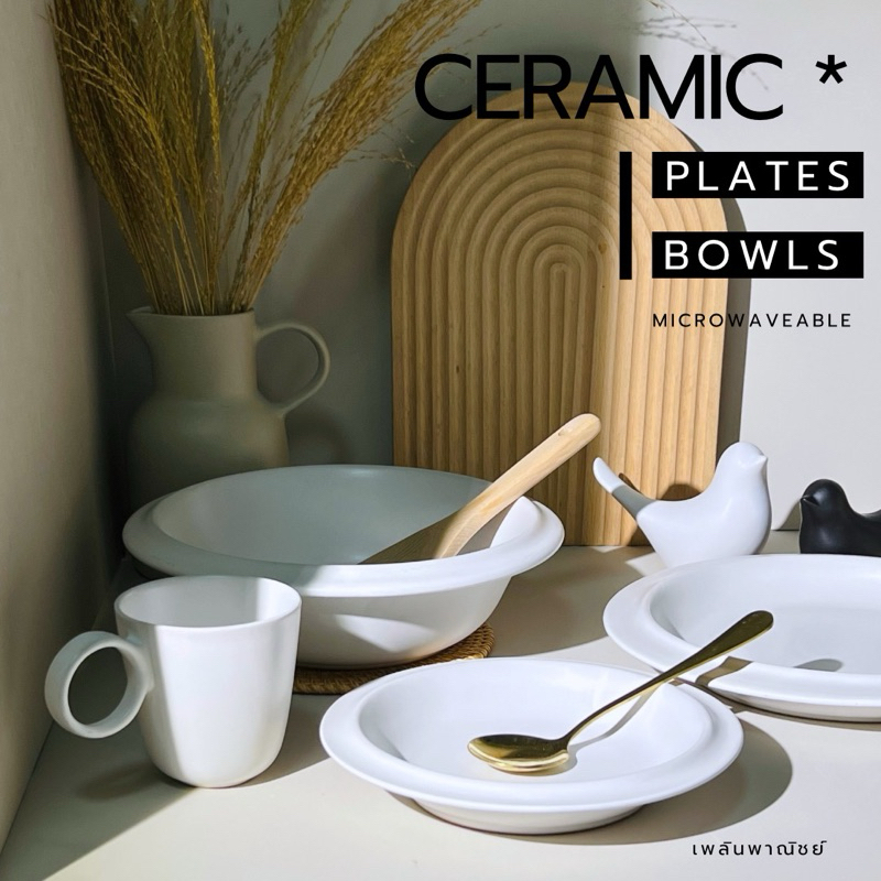 จานเปลเซรามิค ขนาด 12 นิ้ว สีขาวด้าน เข้าไมโครเวฟได้ เข้าเตาอบได้