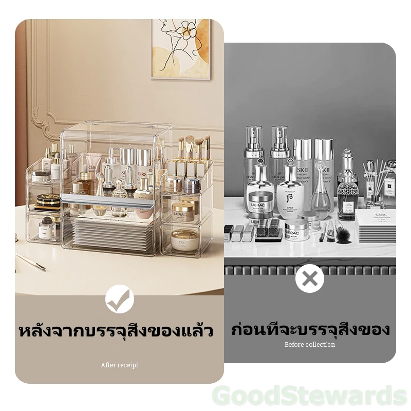ชั้นวางเครื่องสำอาง กล่องใส่เครื่องสำอาง  เก็บเครื่องสำอาง กล่องใส่สกินแคร์ กันฝุ่นกันชื้น มีลิ้นชัก ความจุขนาดใหญ่ thumbnail 9