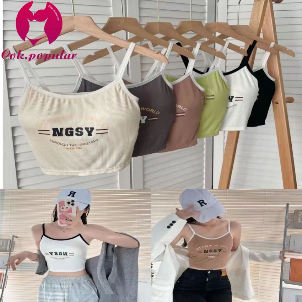 #021 สายเดี่ยว เสื้อกล้าม ด้านหน้าพิมพ์ มีภาษาอังกฤษ มี 6 สี เลือกสีรวมสีได้นะคะ ผ้านุ่มนิ่มใส่สบาย COK