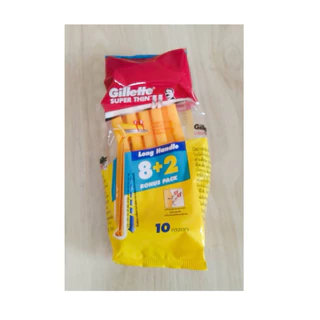 Gillette Super Thin II ยิลเลตต์ ด้ามมีดโกนหนวด ด้ามเหลือง *** 8+2 ด้าม/ห่อ *** ( 1 ห่อ 8 ด้ามฟรี 2 ด้าม) / ราคา ต่อ1 ห่อ