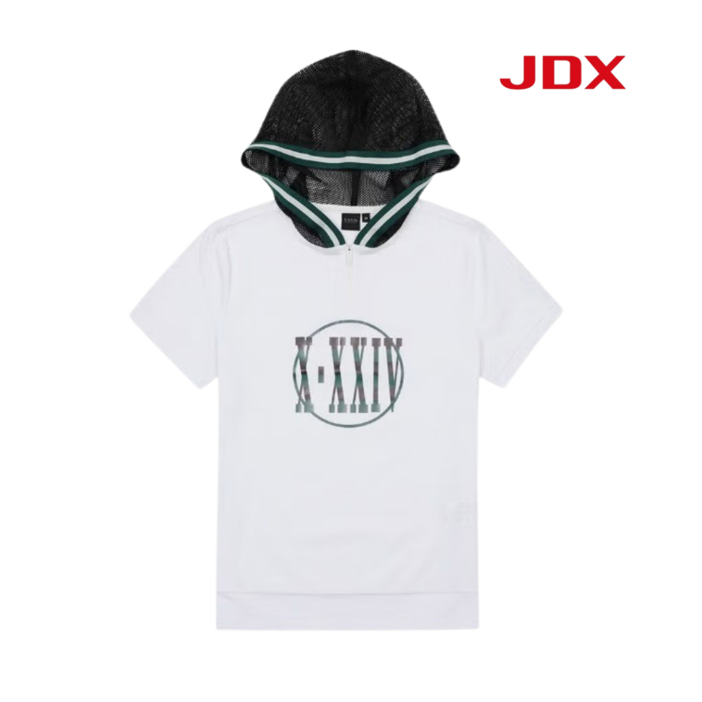 JDX Golf เสือกอล์ฟผู้หญิงแขนสั้นมีฮูดและซิป