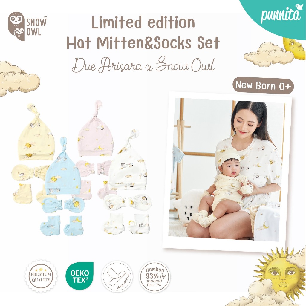 Snow Owl ของแท้ !! เซ็ทถุงมือถุงเท้า New Born Hat Mitten&Socks Set Collection Due Arisara x Snow owl