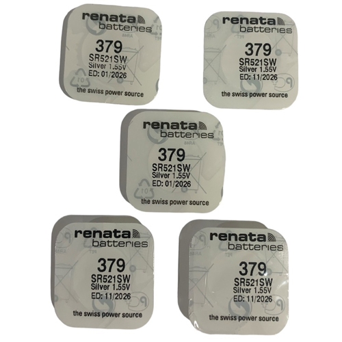 ถ่านกระดุม Renata 379 ถ่าน ของแท้ 1.55V made in Swiss SR521SW,379 ( จำหน่ายยกกล่อง มี 10 เม็ด)
