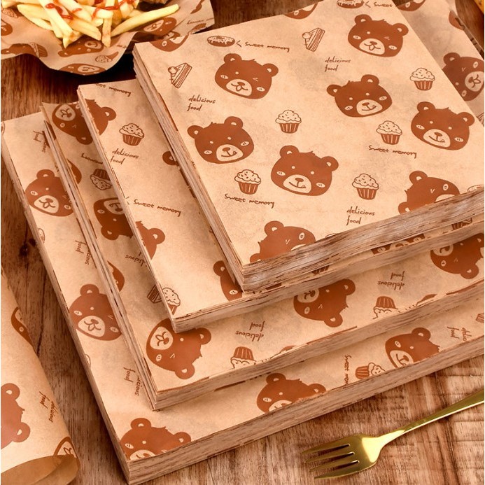 กระดาษไขรองอาหาร (Greaseproof paper) เคลือบกันน้ำ-น้ำมัน น้องหมี (แพ็ค 98-100 // 490-500 ชิ้น)