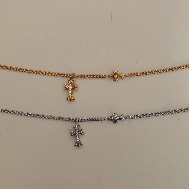 สร้อยสเตนเลส HER OBJECTIVE_HER DOUBLE CROSS PENDANT NECKLACE
